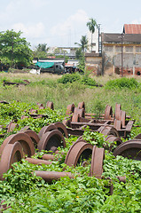 Image showing Rusty old train wheels