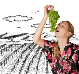 Image showing woman with grapes