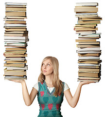 Image showing woman with many books in her hands