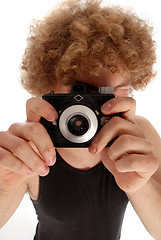 Image showing Retro Man using Retro Camera