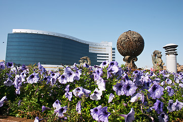 Image showing Flowers and office building