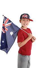 Image showing Patriotic child holding an aussie flag