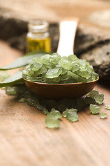 Image showing Aloe vera with bath salt and massage oil