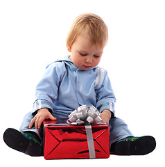 Image showing Little boy with a gift