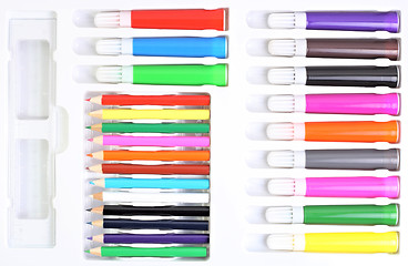 Image showing Set of pencils and felt pens