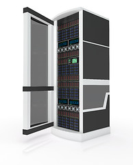 Image showing Server rack with open door