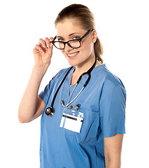 Image showing Portrait of happy smiling young female doctor