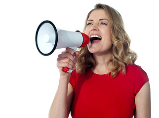 Image showing Gorgeous female with megaphone