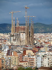 Image showing view of Sagrada Familia and surrounding buildings of Barcelona