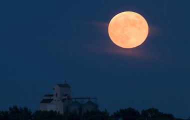 Image showing Full Moon and Grain Elevator