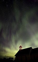 Image showing Night Church Northern Lights