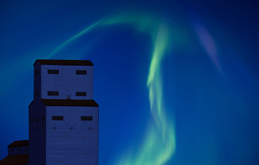 Image showing Northern Lights and Grain Elevator