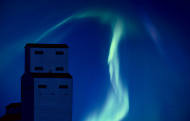 Image showing Northern Lights and Grain Elevator