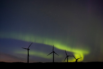 Image showing Wind Farm And Northern Lights