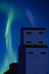 Image showing Northern Lights and Grain Elevator