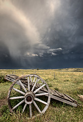 Image showing Old Prairie Wheel Cart Saskatchewan