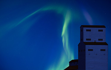 Image showing Northern Lights and Grain Elevator