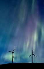 Image showing Wind Farm And Northern Lights