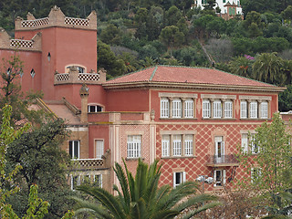 Image showing Reddish building in Guell park, Barcelona , Spain