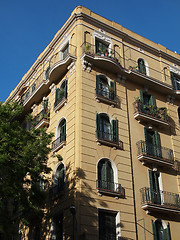 Image showing Yellow building frontage, Barcelona center, Spain