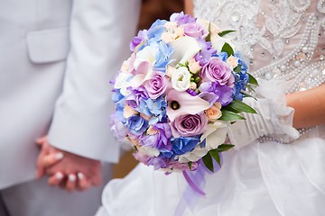 Image showing blue and purple wedding bouqet