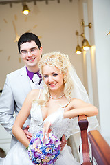 Image showing Happy groom and bride