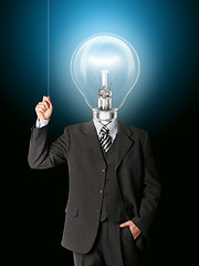 Image showing business man turn on hith bulb head