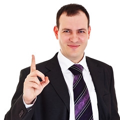 Image showing smiling businessman raise finger up