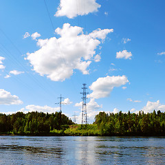 Image showing high-voltage line across the river