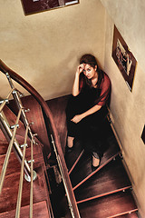 Image showing Beautiful Lady on Stairway