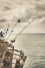 Image showing Fishing Rods on a Pier