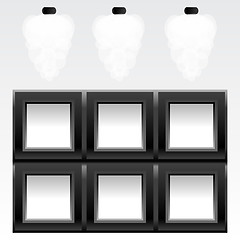 Image showing empty six frames on wall with light, vector
