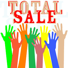 Image showing Hand with total sale word isolated in white