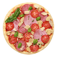 Image showing Pizza with ham and salami