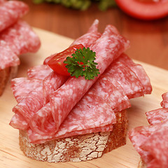 Image showing Fingerfood with salami