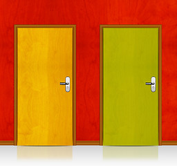 Image showing Red, Yellow wooden doors