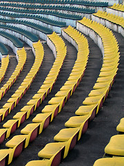 Image showing A field of empty stadium seats.