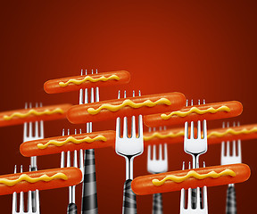 Image showing Hotdog on forks