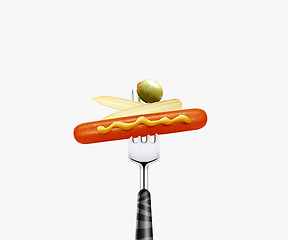 Image showing Hotdog on fork