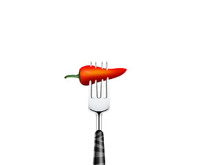 Image showing red Chili pierced by forks