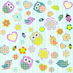 Image showing Seamless flowers and owl pattern in vector