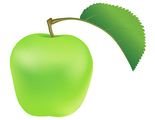 Image showing Green apple with leaf