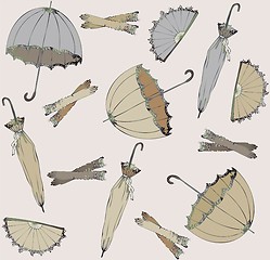 Image showing Illustration of vintage umbrella, fan, glove. Seamless background fashionable modern wallpaper or textile.