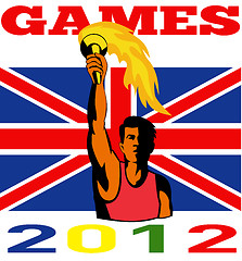 Image showing Games 2012 Athlete With Flaming Torch Retro British Flag