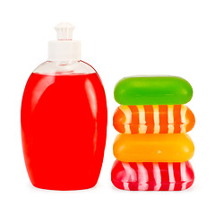 Image showing Soap liquid red and stack solid soap