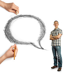 Image showing human hands with speech bubble and man