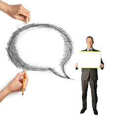 Image showing human hands with speech bubble and man