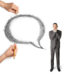 Image showing human hands with speech bubble and man