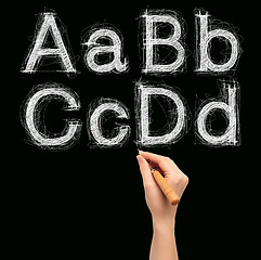 Image showing sketch letters with hand and sewed on black