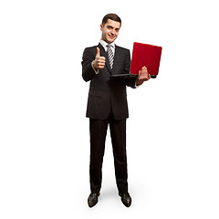 Image showing businessman with laptop shows well done